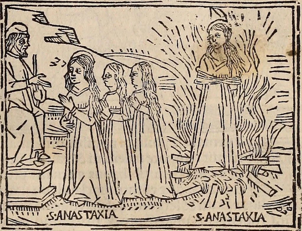 An illustration from Catalogus sanctorum [et] gestorum eoru[m] ex diuersis voluminibus collectus: editus a reuere[n]dissimo in [Christo] patre domino Petro de natalibus de venetijs dei gratia e[pisco]po Equilino, 1506, leaf 42