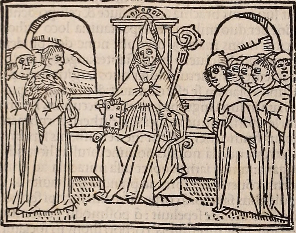 An illustration from Catalogus sanctorum [et] gestorum eoru[m] ex diuersis voluminibus collectus: editus a reuere[n]dissimo in [Christo] patre domino Petro de natalibus de venetijs dei gratia e[pisco]po Equilino, 1506, leaf 425