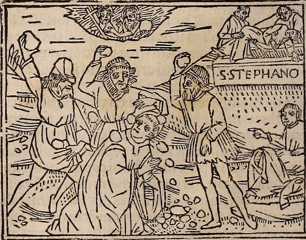 An illustration from Catalogus sanctorum [et] gestorum eoru[m] ex diuersis voluminibus collectus: editus a reuere[n]dissimo in [Christo] patre domino Petro de natalibus de venetijs dei gratia e[pisco]po Equilino, 1506, leaf 43