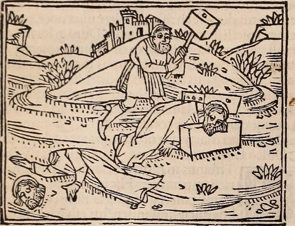 An illustration from Catalogus sanctorum [et] gestorum eoru[m] ex diuersis voluminibus collectus: editus a reuere[n]dissimo in [Christo] patre domino Petro de natalibus de venetijs dei gratia e[pisco]po Equilino, 1506, leaf 437