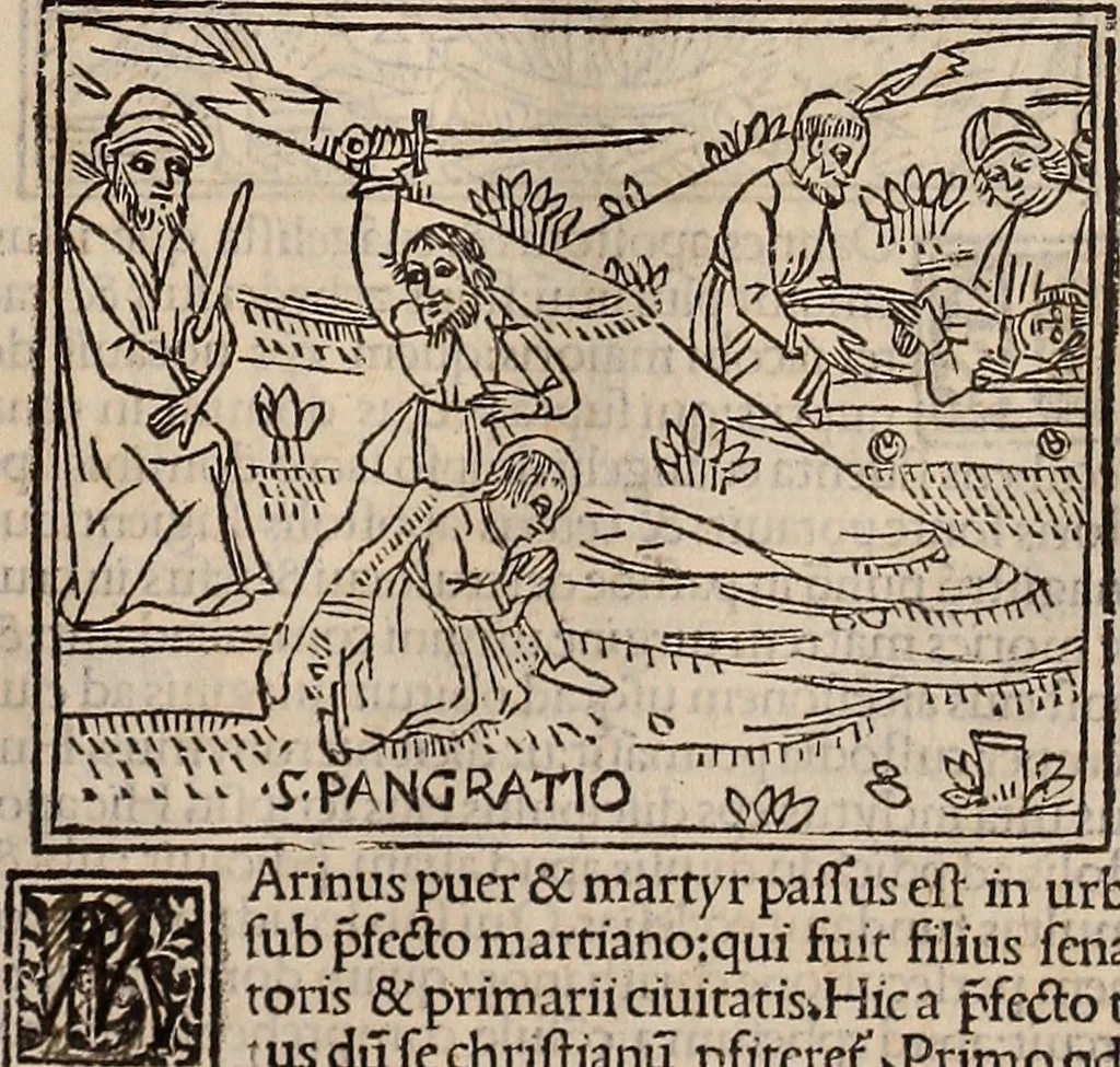 An illustration from Catalogus sanctorum [et] gestorum eoru[m] ex diuersis voluminibus collectus: editus a reuere[n]dissimo in [Christo] patre domino Petro de natalibus de venetijs dei gratia e[pisco]po Equilino, 1506, leaf 44