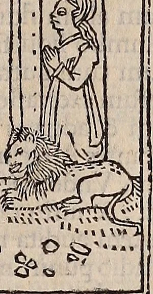 An illustration from Catalogus sanctorum [et] gestorum eoru[m] ex diuersis voluminibus collectus: editus a reuere[n]dissimo in [Christo] patre domino Petro de natalibus de venetijs dei gratia e[pisco]po Equilino, 1506, leaf 442