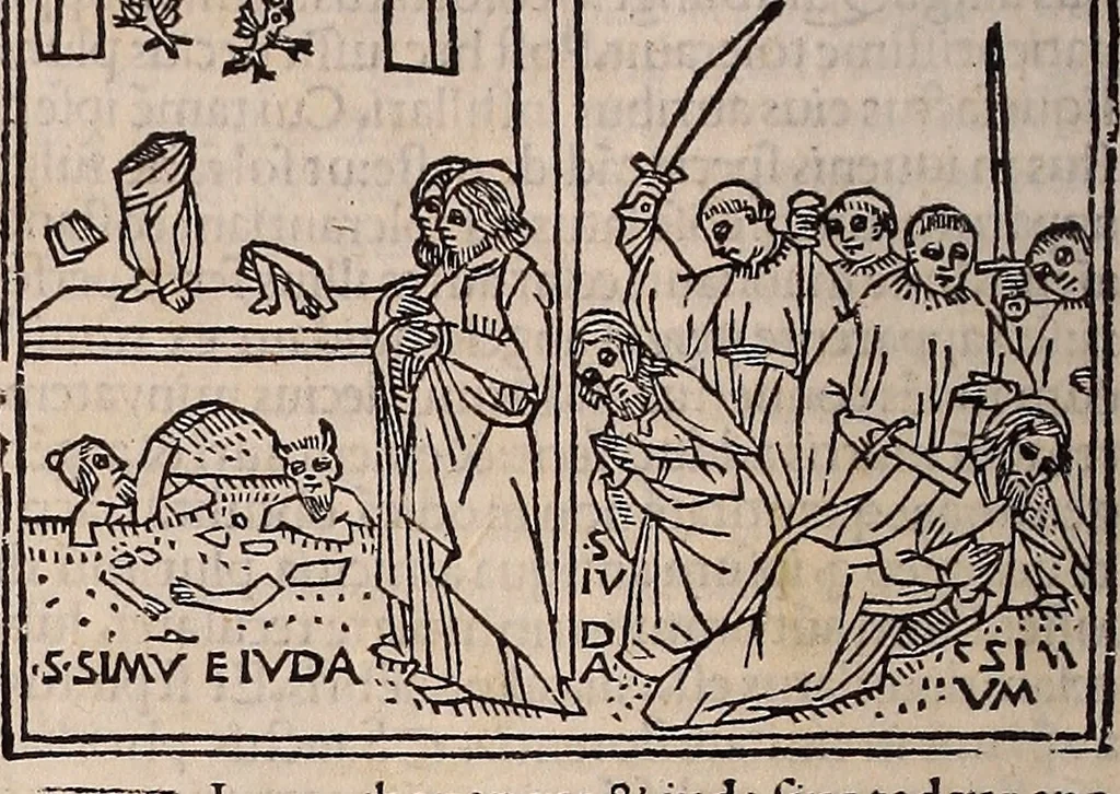 An illustration from Catalogus sanctorum [et] gestorum eoru[m] ex diuersis voluminibus collectus: editus a reuere[n]dissimo in [Christo] patre domino Petro de natalibus de venetijs dei gratia e[pisco]po Equilino, 1506, leaf 445