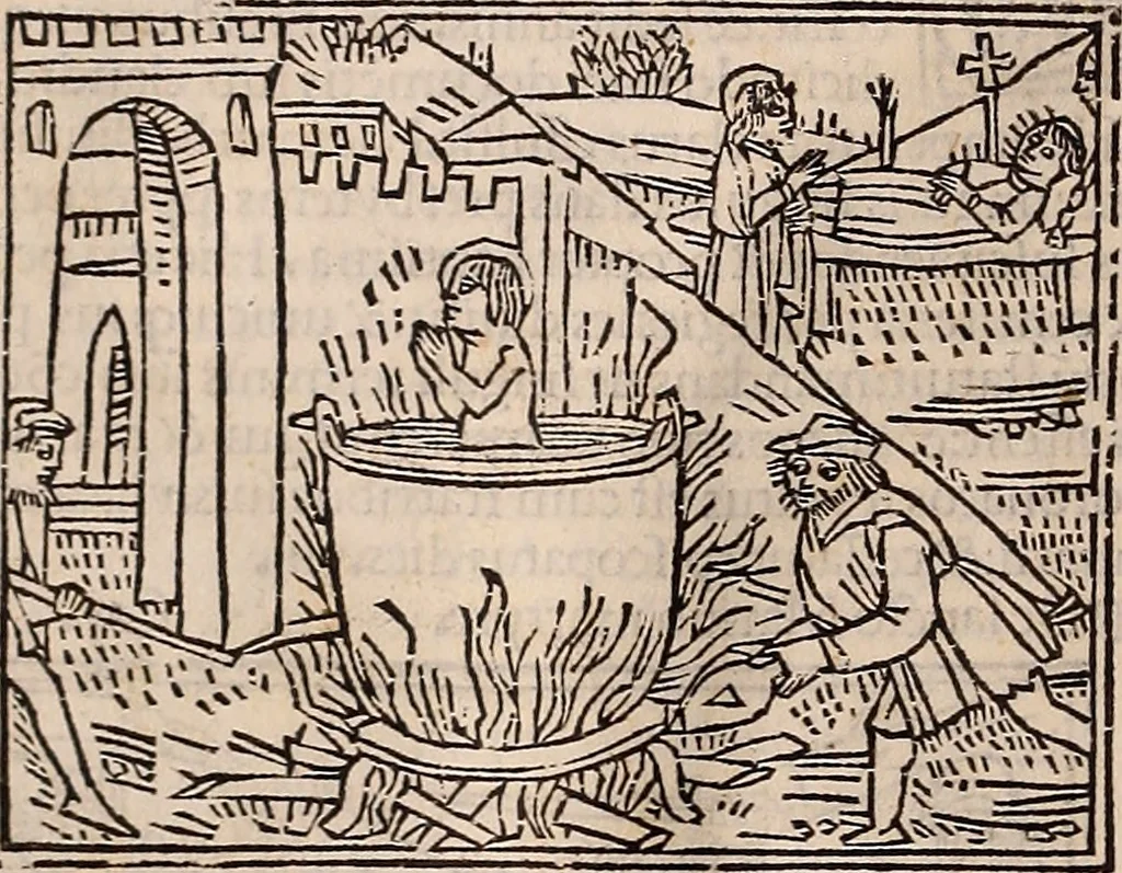 An illustration from Catalogus sanctorum [et] gestorum eoru[m] ex diuersis voluminibus collectus: editus a reuere[n]dissimo in [Christo] patre domino Petro de natalibus de venetijs dei gratia e[pisco]po Equilino, 1506, leaf 45
