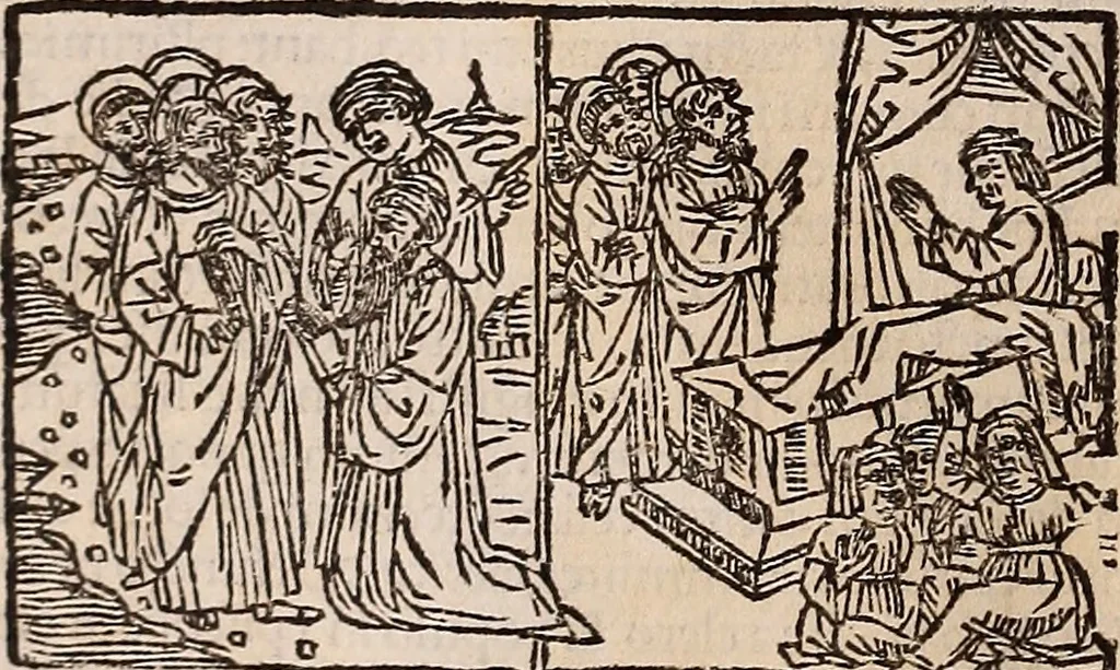 An illustration from Catalogus sanctorum [et] gestorum eoru[m] ex diuersis voluminibus collectus: editus a reuere[n]dissimo in [Christo] patre domino Petro de natalibus de venetijs dei gratia e[pisco]po Equilino, 1506, leaf 453