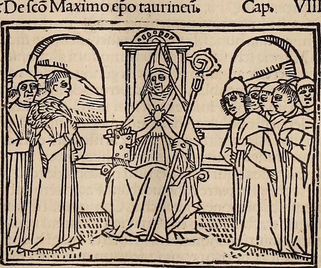 An illustration from Catalogus sanctorum [et] gestorum eoru[m] ex diuersis voluminibus collectus: editus a reuere[n]dissimo in [Christo] patre domino Petro de natalibus de venetijs dei gratia e[pisco]po Equilino, 1506, leaf 46