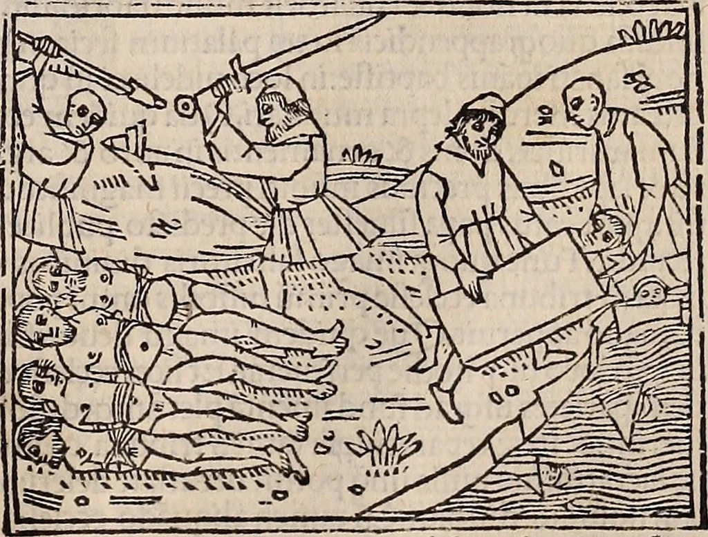 An illustration from Catalogus sanctorum [et] gestorum eoru[m] ex diuersis voluminibus collectus: editus a reuere[n]dissimo in [Christo] patre domino Petro de natalibus de venetijs dei gratia e[pisco]po Equilino, 1506, leaf 462