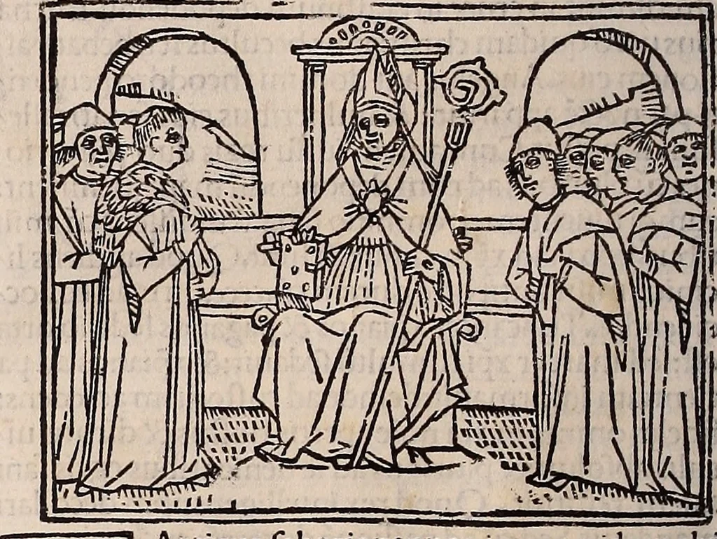 An illustration from Catalogus sanctorum [et] gestorum eoru[m] ex diuersis voluminibus collectus: editus a reuere[n]dissimo in [Christo] patre domino Petro de natalibus de venetijs dei gratia e[pisco]po Equilino, 1506, leaf 465