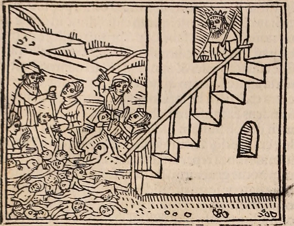 An illustration from Catalogus sanctorum [et] gestorum eoru[m] ex diuersis voluminibus collectus: editus a reuere[n]dissimo in [Christo] patre domino Petro de natalibus de venetijs dei gratia e[pisco]po Equilino, 1506, leaf 47
