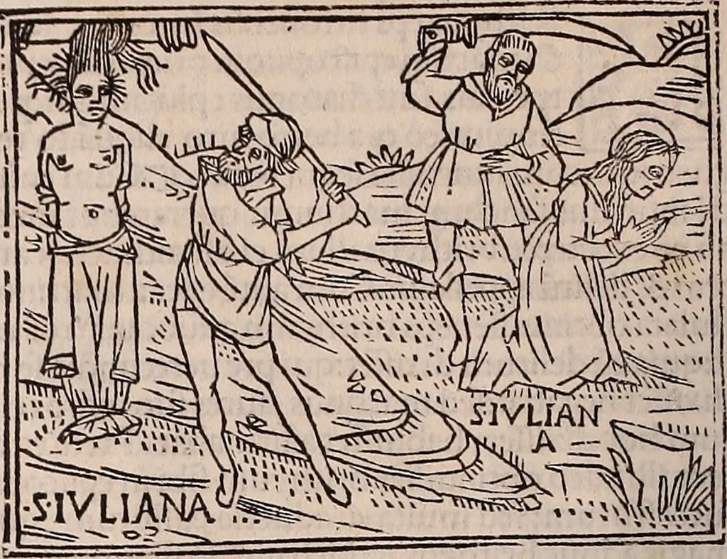 An illustration from Catalogus sanctorum [et] gestorum eoru[m] ex diuersis voluminibus collectus: editus a reuere[n]dissimo in [Christo] patre domino Petro de natalibus de venetijs dei gratia e[pisco]po Equilino, 1506, leaf 471