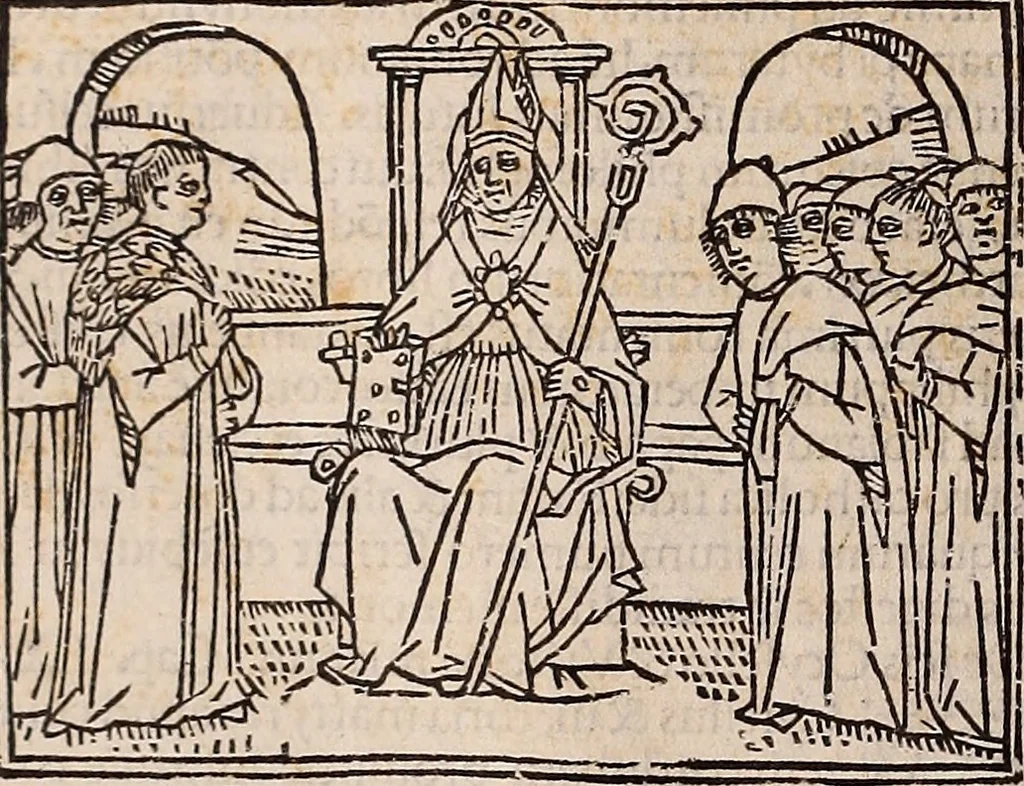 An illustration from Catalogus sanctorum [et] gestorum eoru[m] ex diuersis voluminibus collectus: editus a reuere[n]dissimo in [Christo] patre domino Petro de natalibus de venetijs dei gratia e[pisco]po Equilino, 1506, leaf 475