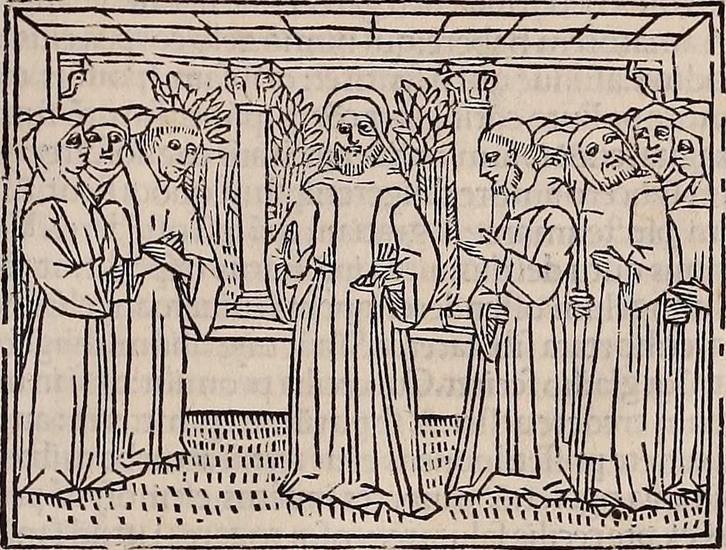 An illustration from Catalogus sanctorum [et] gestorum eoru[m] ex diuersis voluminibus collectus: editus a reuere[n]dissimo in [Christo] patre domino Petro de natalibus de venetijs dei gratia e[pisco]po Equilino, 1506, leaf 482