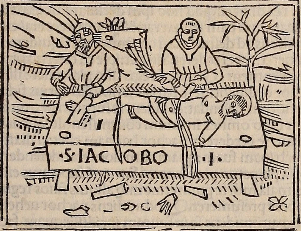 An illustration from Catalogus sanctorum [et] gestorum eoru[m] ex diuersis voluminibus collectus: editus a reuere[n]dissimo in [Christo] patre domino Petro de natalibus de venetijs dei gratia e[pisco]po Equilino, 1506, leaf 490