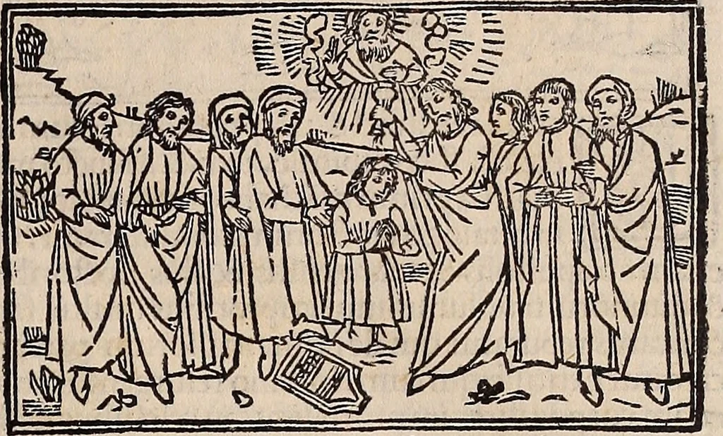An illustration from Catalogus sanctorum [et] gestorum eoru[m] ex diuersis voluminibus collectus: editus a reuere[n]dissimo in [Christo] patre domino Petro de natalibus de venetijs dei gratia e[pisco]po Equilino, 1506, leaf 50