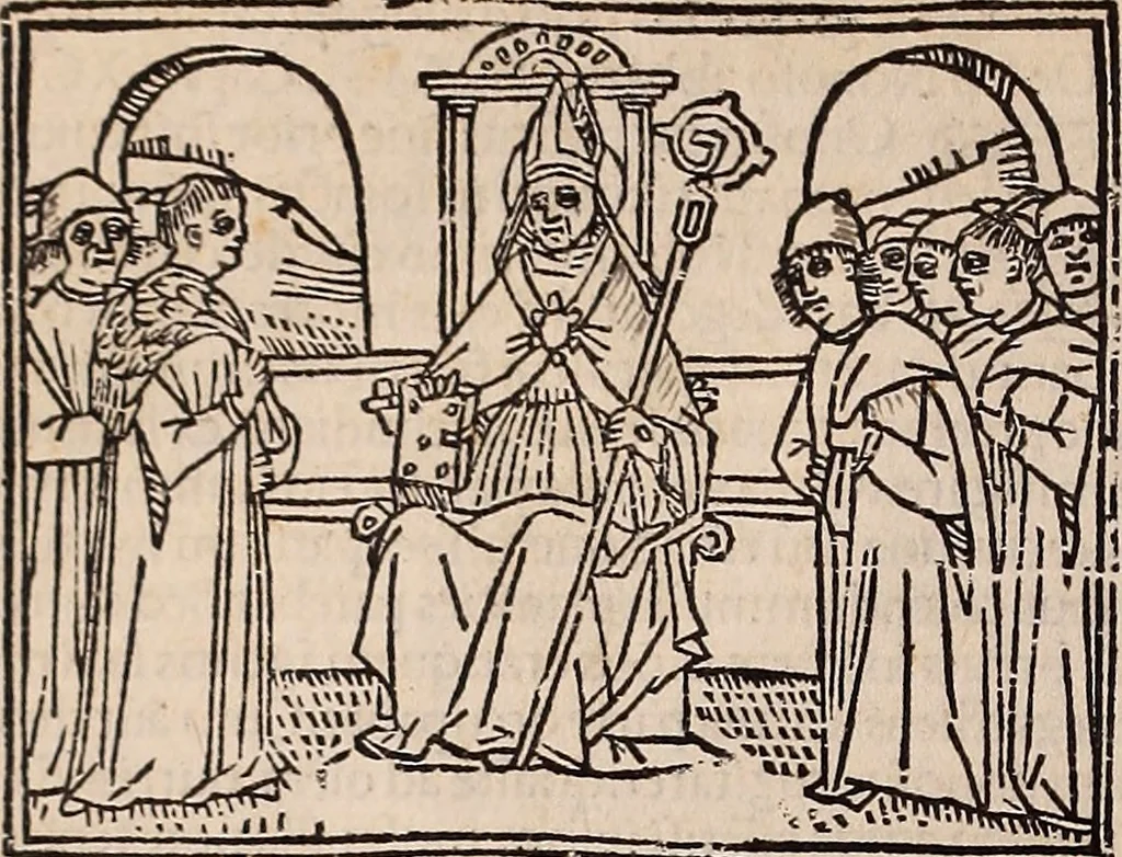An illustration from Catalogus sanctorum [et] gestorum eoru[m] ex diuersis voluminibus collectus: editus a reuere[n]dissimo in [Christo] patre domino Petro de natalibus de venetijs dei gratia e[pisco]po Equilino, 1506, leaf 515