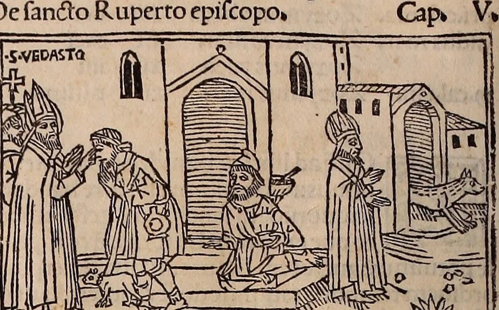 An illustration from Catalogus sanctorum [et] gestorum eoru[m] ex diuersis voluminibus collectus: editus a reuere[n]dissimo in [Christo] patre domino Petro de natalibus de venetijs dei gratia e[pisco]po Equilino, 1506, leaf 557