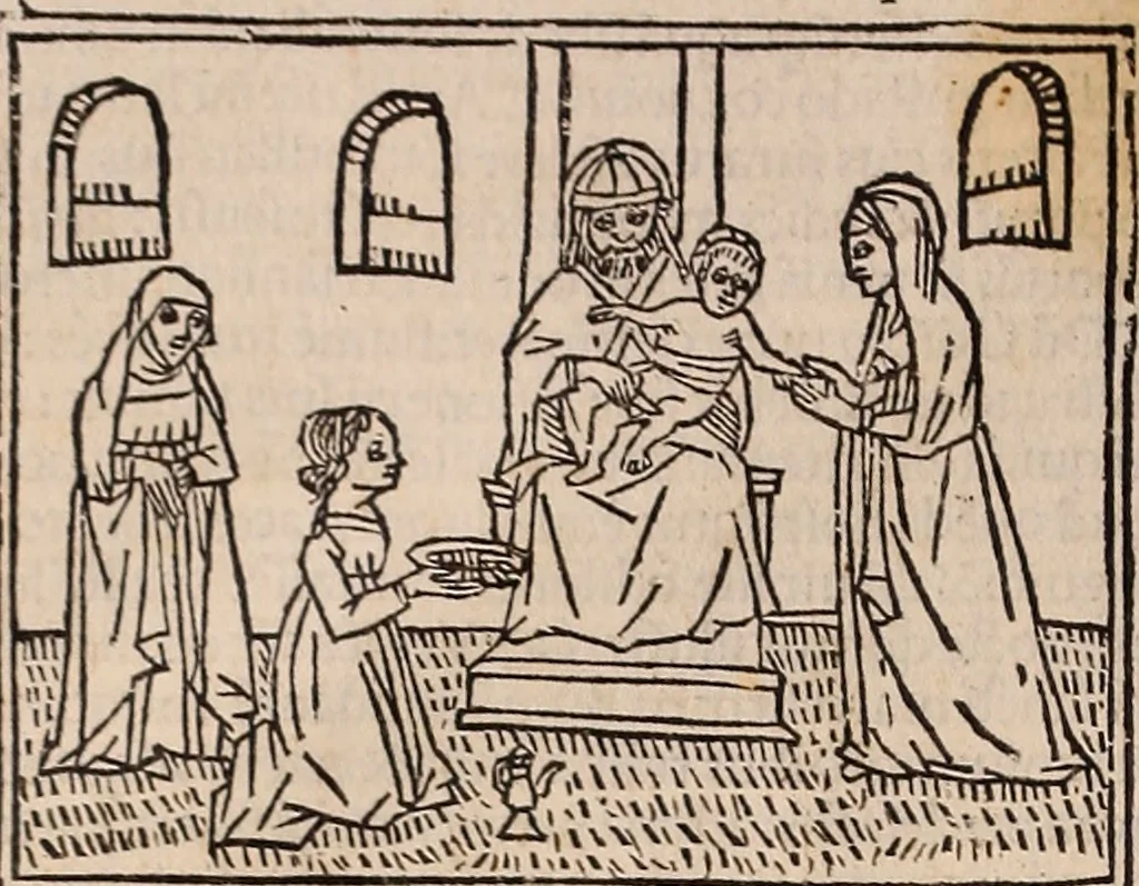 An illustration from Catalogus sanctorum [et] gestorum eoru[m] ex diuersis voluminibus collectus: editus a reuere[n]dissimo in [Christo] patre domino Petro de natalibus de venetijs dei gratia e[pisco]po Equilino, 1506, leaf 57