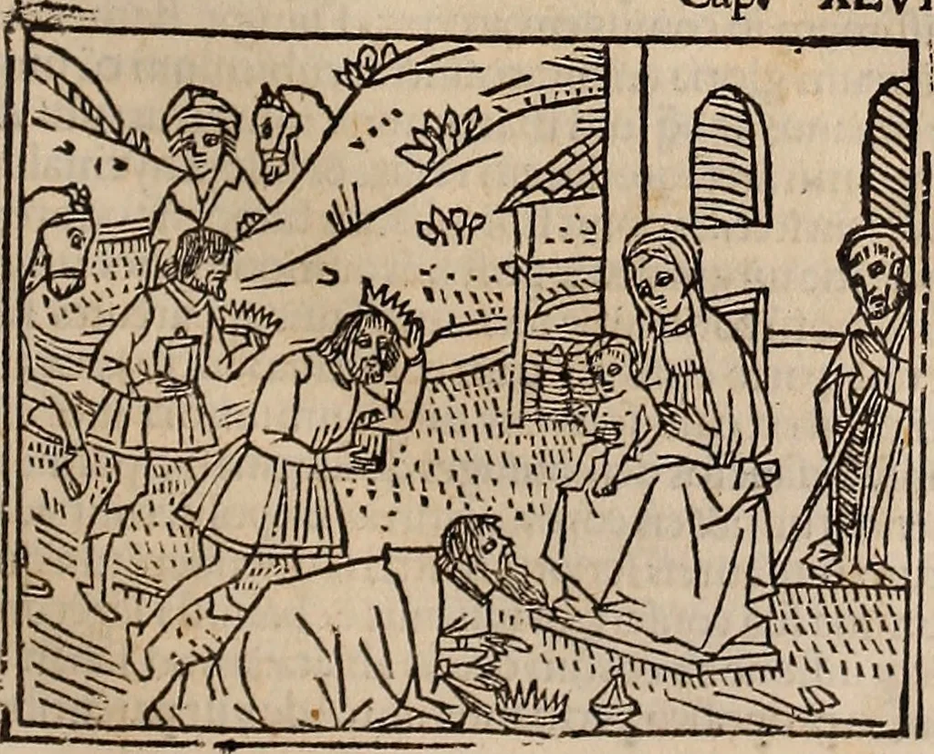 An illustration from Catalogus sanctorum [et] gestorum eoru[m] ex diuersis voluminibus collectus: editus a reuere[n]dissimo in [Christo] patre domino Petro de natalibus de venetijs dei gratia e[pisco]po Equilino, 1506, leaf 64