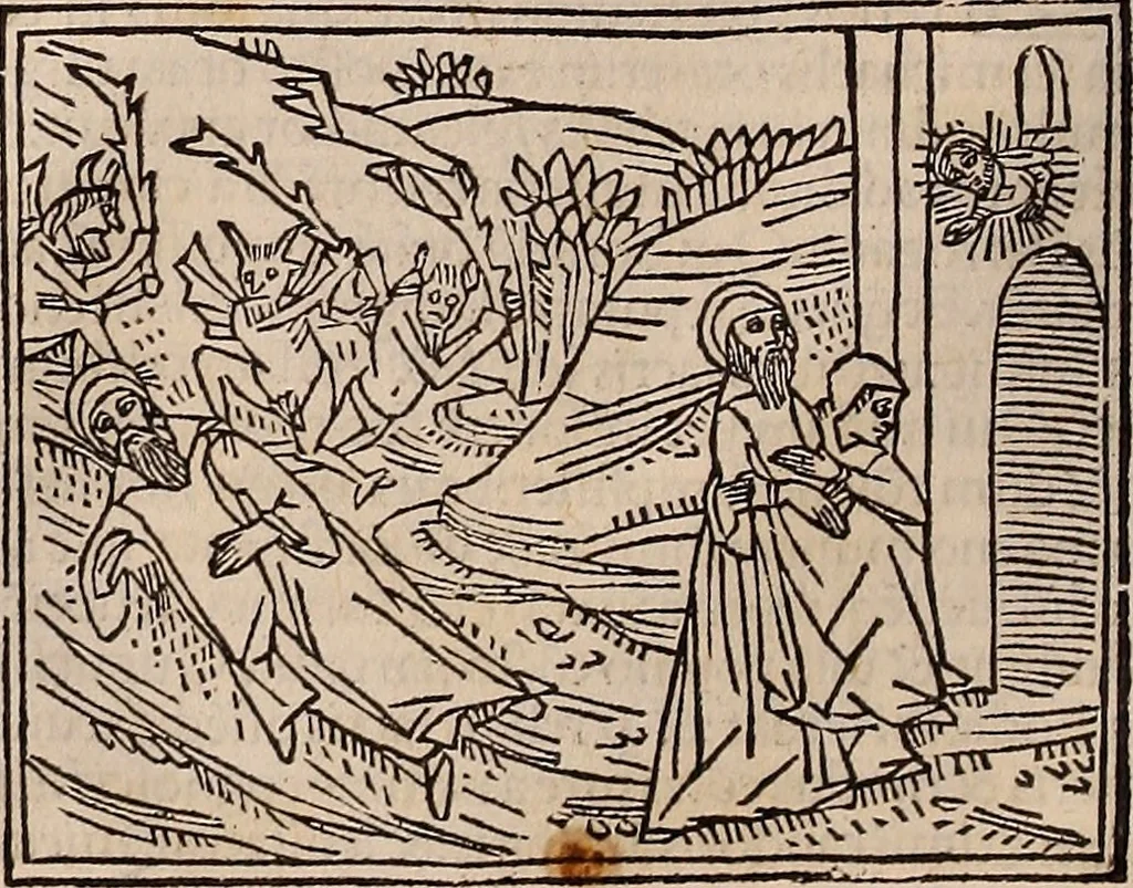 An illustration from Catalogus sanctorum [et] gestorum eoru[m] ex diuersis voluminibus collectus: editus a reuere[n]dissimo in [Christo] patre domino Petro de natalibus de venetijs dei gratia e[pisco]po Equilino, 1506, leaf 75
