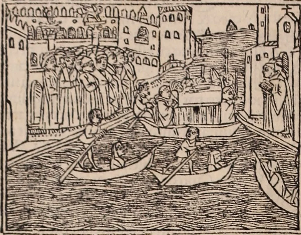 An illustration from Catalogus sanctorum [et] gestorum eoru[m] ex diuersis voluminibus collectus: editus a reuere[n]dissimo in [Christo] patre domino Petro de natalibus de venetijs dei gratia e[pisco]po Equilino, 1506, leaf 79