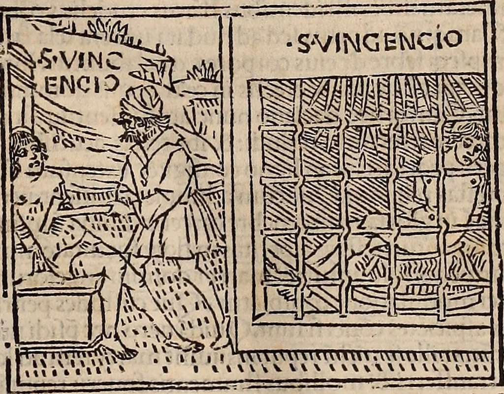An illustration from Catalogus sanctorum [et] gestorum eoru[m] ex diuersis voluminibus collectus: editus a reuere[n]dissimo in [Christo] patre domino Petro de natalibus de venetijs dei gratia e[pisco]po Equilino, 1506, leaf 82