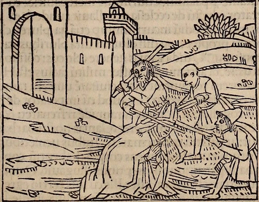 An illustration from Catalogus sanctorum [et] gestorum eoru[m] ex diuersis voluminibus collectus: editus a reuere[n]dissimo in [Christo] patre domino Petro de natalibus de venetijs dei gratia e[pisco]po Equilino, 1506, leaf 90
