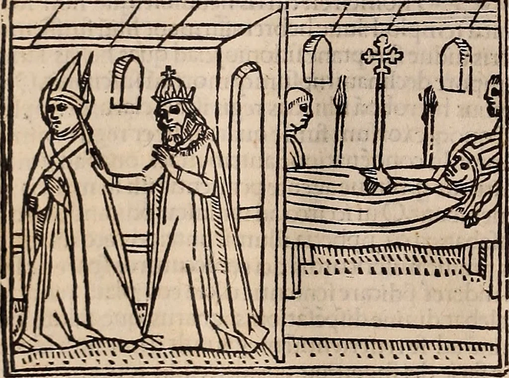An illustration from Catalogus sanctorum [et] gestorum eoru[m] ex diuersis voluminibus collectus: editus a reuere[n]dissimo in [Christo] patre domino Petro de natalibus de venetijs dei gratia e[pisco]po Equilino, 1506, leaf 91