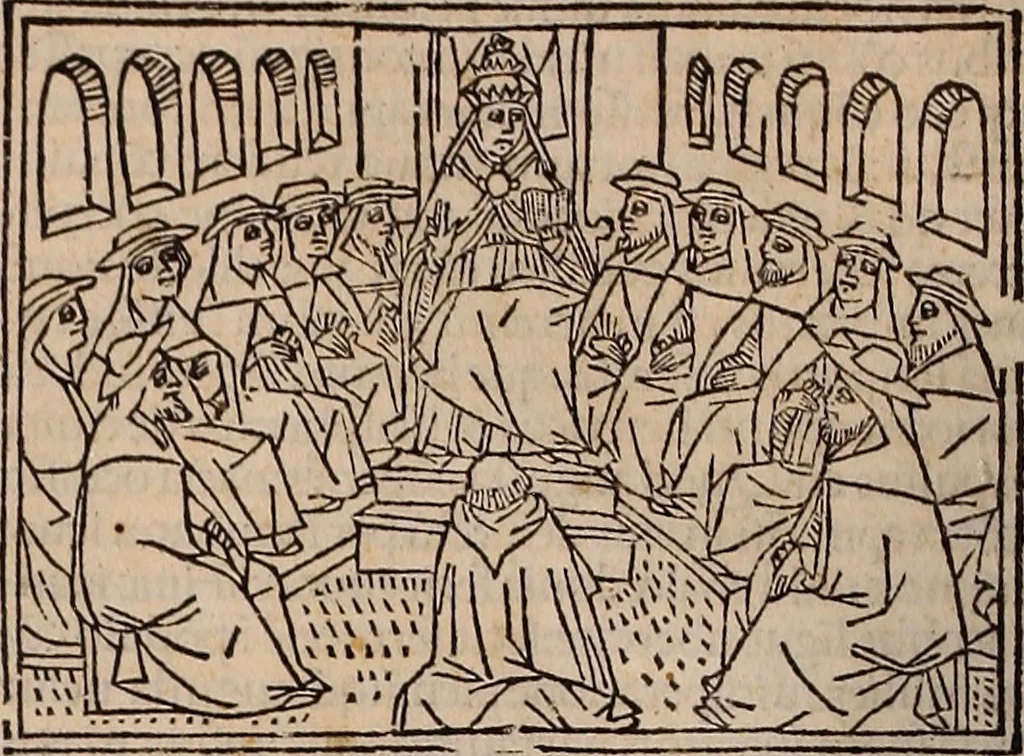 An illustration from Catalogus sanctorum [et] gestorum eoru[m] ex diuersis voluminibus collectus: editus a reuere[n]dissimo in [Christo] patre domino Petro de natalibus de venetijs dei gratia e[pisco]po Equilino, 1506, leaf 93