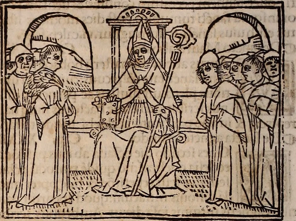 An illustration from Catalogus sanctorum [et] gestorum eoru[m] ex diuersis voluminibus collectus: editus a reuere[n]dissimo in [Christo] patre domino Petro de natalibus de venetijs dei gratia e[pisco]po Equilino, 1506, leaf 95