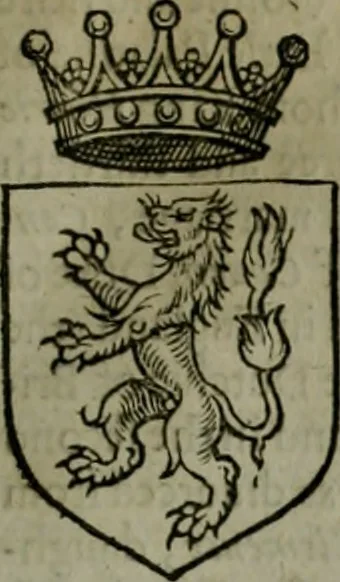 An illustration from A catalogve and succession of the kings, princes, dukes, marquesses, earles, and viscounts of this realme of England, since the Norman conquest, to this present yeere 1622. Together with their armes, wiues, and children; the times of their deaths and burials, with many of their memorable actions, 1622, leaf 104