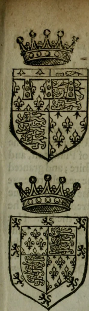 An illustration from A catalogve and succession of the kings, princes, dukes, marquesses, earles, and viscounts of this realme of England, since the Norman conquest, to this present yeere 1622. Together with their armes, wiues, and children; the times of their deaths and burials, with many of their memorable actions, 1622, leaf 132