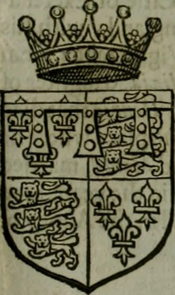 An illustration from A catalogve and succession of the kings, princes, dukes, marquesses, earles, and viscounts of this realme of England, since the Norman conquest, to this present yeere 1622. Together with their armes, wiues, and children; the times of their deaths and burials, with many of their memorable actions, 1622, leaf 132