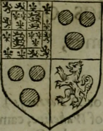 An illustration from A catalogve and succession of the kings, princes, dukes, marquesses, earles, and viscounts of this realme of England, since the Norman conquest, to this present yeere 1622. Together with their armes, wiues, and children; the times of their deaths and burials, with many of their memorable actions, 1622, leaf 140