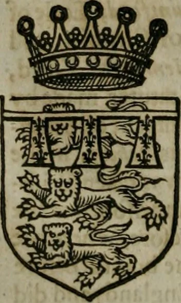An illustration from A catalogve and succession of the kings, princes, dukes, marquesses, earles, and viscounts of this realme of England, since the Norman conquest, to this present yeere 1622. Together with their armes, wiues, and children; the times of their deaths and burials, with many of their memorable actions, 1622, leaf 145