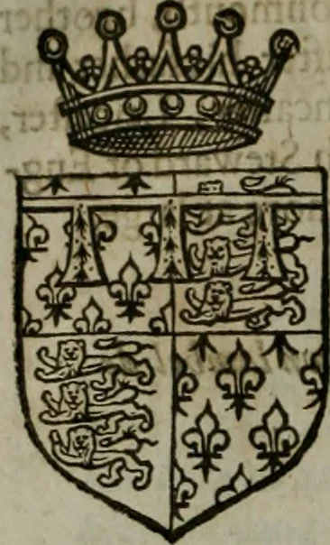 An illustration from A catalogve and succession of the kings, princes, dukes, marquesses, earles, and viscounts of this realme of England, since the Norman conquest, to this present yeere 1622. Together with their armes, wiues, and children; the times of their deaths and burials, with many of their memorable actions, 1622, leaf 147