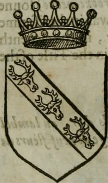 An illustration from A catalogve and succession of the kings, princes, dukes, marquesses, earles, and viscounts of this realme of England, since the Norman conquest, to this present yeere 1622. Together with their armes, wiues, and children; the times of their deaths and burials, with many of their memorable actions, 1622, leaf 147