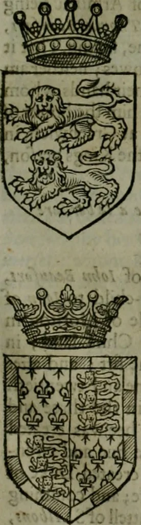 An illustration from A catalogve and succession of the kings, princes, dukes, marquesses, earles, and viscounts of this realme of England, since the Norman conquest, to this present yeere 1622. Together with their armes, wiues, and children; the times of their deaths and burials, with many of their memorable actions, 1622, leaf 150