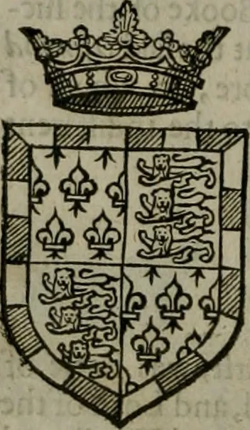 An illustration from A catalogve and succession of the kings, princes, dukes, marquesses, earles, and viscounts of this realme of England, since the Norman conquest, to this present yeere 1622. Together with their armes, wiues, and children; the times of their deaths and burials, with many of their memorable actions, 1622, leaf 151
