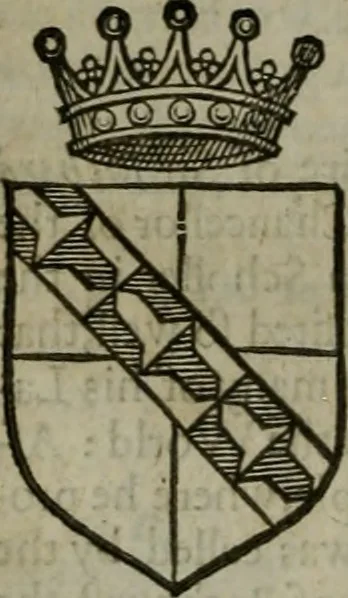 An illustration from A catalogve and succession of the kings, princes, dukes, marquesses, earles, and viscounts of this realme of England, since the Norman conquest, to this present yeere 1622. Together with their armes, wiues, and children; the times of their deaths and burials, with many of their memorable actions, 1622, leaf 155