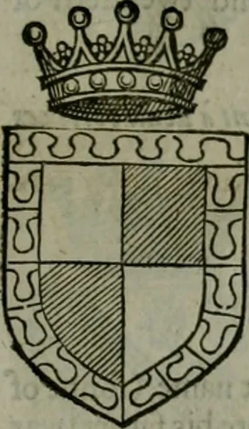 An illustration from A catalogve and succession of the kings, princes, dukes, marquesses, earles, and viscounts of this realme of England, since the Norman conquest, to this present yeere 1622. Together with their armes, wiues, and children; the times of their deaths and burials, with many of their memorable actions, 1622, leaf 158