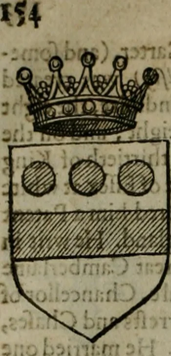 An illustration from A catalogve and succession of the kings, princes, dukes, marquesses, earles, and viscounts of this realme of England, since the Norman conquest, to this present yeere 1622. Together with their armes, wiues, and children; the times of their deaths and burials, with many of their memorable actions, 1622, leaf 163