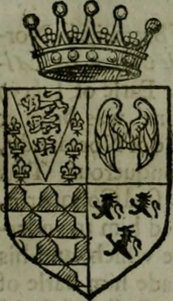 An illustration from A catalogve and succession of the kings, princes, dukes, marquesses, earles, and viscounts of this realme of England, since the Norman conquest, to this present yeere 1622. Together with their armes, wiues, and children; the times of their deaths and burials, with many of their memorable actions, 1622, leaf 180