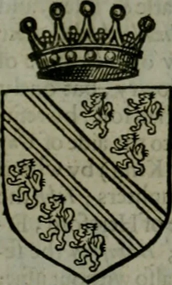 An illustration from A catalogve and succession of the kings, princes, dukes, marquesses, earles, and viscounts of this realme of England, since the Norman conquest, to this present yeere 1622. Together with their armes, wiues, and children; the times of their deaths and burials, with many of their memorable actions, 1622, leaf 184
