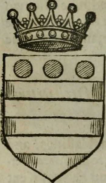 An illustration from A catalogve and succession of the kings, princes, dukes, marquesses, earles, and viscounts of this realme of England, since the Norman conquest, to this present yeere 1622. Together with their armes, wiues, and children; the times of their deaths and burials, with many of their memorable actions, 1622, leaf 205