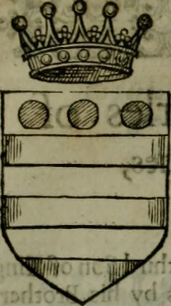 An illustration from A catalogve and succession of the kings, princes, dukes, marquesses, earles, and viscounts of this realme of England, since the Norman conquest, to this present yeere 1622. Together with their armes, wiues, and children; the times of their deaths and burials, with many of their memorable actions, 1622, leaf 206
