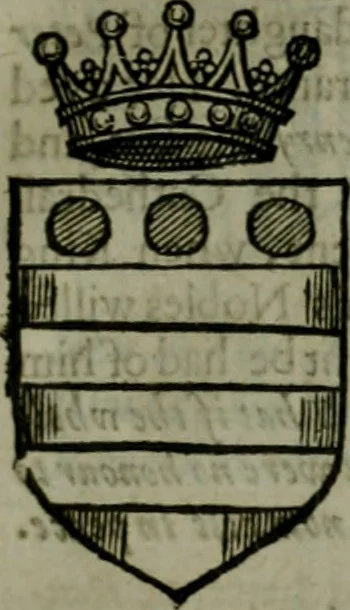 An illustration from A catalogve and succession of the kings, princes, dukes, marquesses, earles, and viscounts of this realme of England, since the Norman conquest, to this present yeere 1622. Together with their armes, wiues, and children; the times of their deaths and burials, with many of their memorable actions, 1622, leaf 206