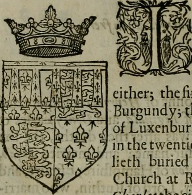 An illustration from A catalogve and succession of the kings, princes, dukes, marquesses, earles, and viscounts of this realme of England, since the Norman conquest, to this present yeere 1622. Together with their armes, wiues, and children; the times of their deaths and burials, with many of their memorable actions, 1622, leaf 207