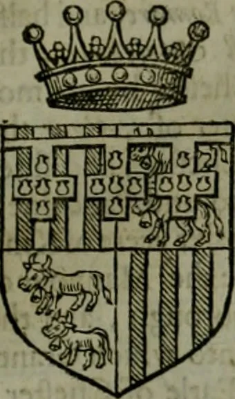 An illustration from A catalogve and succession of the kings, princes, dukes, marquesses, earles, and viscounts of this realme of England, since the Norman conquest, to this present yeere 1622. Together with their armes, wiues, and children; the times of their deaths and burials, with many of their memorable actions, 1622, leaf 208