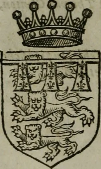 An illustration from A catalogve and succession of the kings, princes, dukes, marquesses, earles, and viscounts of this realme of England, since the Norman conquest, to this present yeere 1622. Together with their armes, wiues, and children; the times of their deaths and burials, with many of their memorable actions, 1622, leaf 215