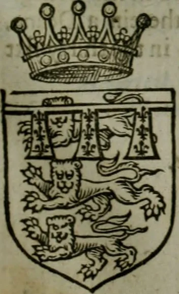 An illustration from A catalogve and succession of the kings, princes, dukes, marquesses, earles, and viscounts of this realme of England, since the Norman conquest, to this present yeere 1622. Together with their armes, wiues, and children; the times of their deaths and burials, with many of their memorable actions, 1622, leaf 216